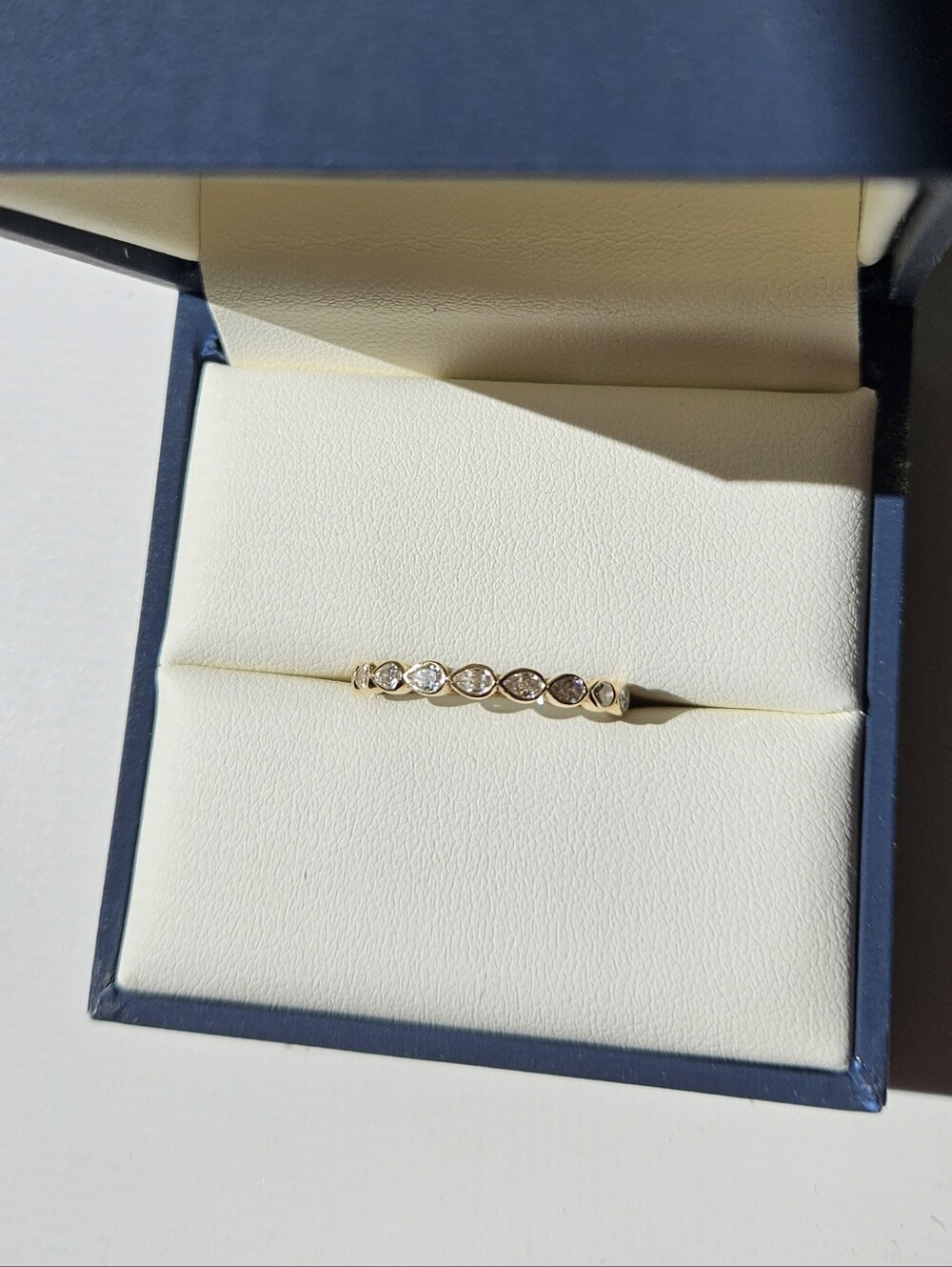 Yellow Gold (14K) Pear Cut Natural Diamond Wedding Band - Picture 12 of 13